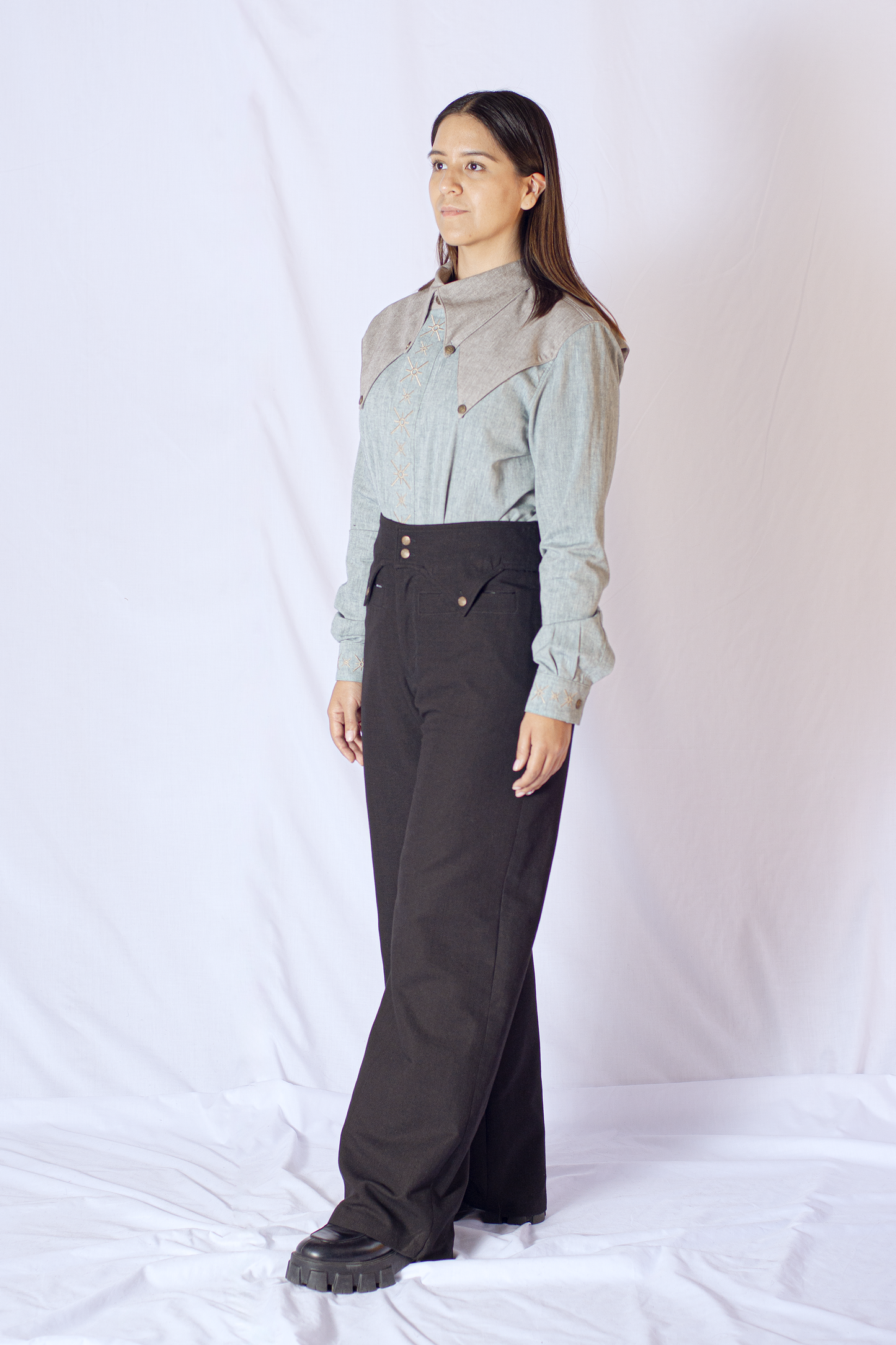 Camisa Bicolor Estrellas, Petróleo-Tabaco