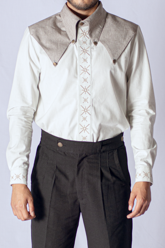 Camisa Bicolor Estrellas, Blanco Olivo-Tabaco