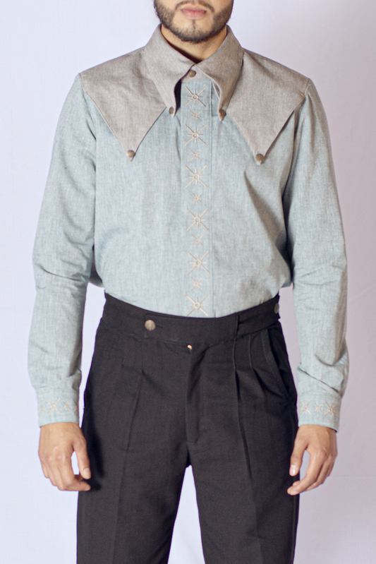 Camisa Bicolor Estrellas, Petróleo-Tabaco